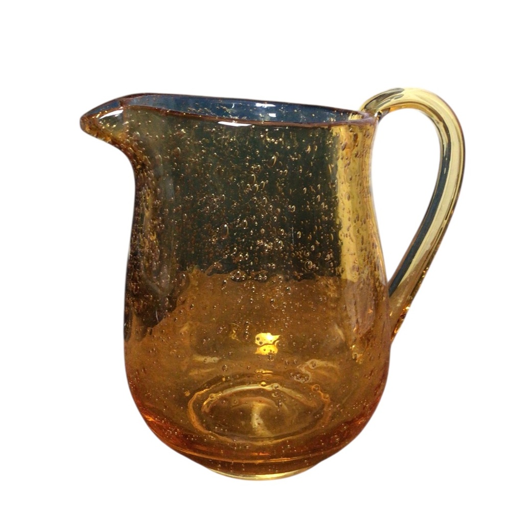 Amber Glass Pitcher Air Bubbles Unbranded 7 inches tall